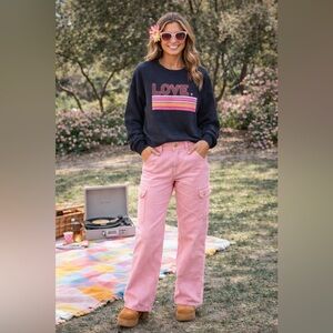 SORELLA VITA Black and Pink Love Crewneck Sweater